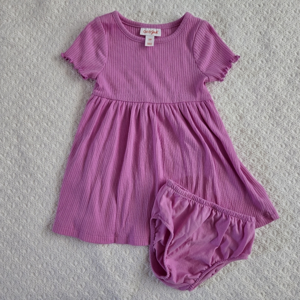 NWOT Cat & Jack Toddler Girl Purple Ribbed Cotton Dress With Cover 18M